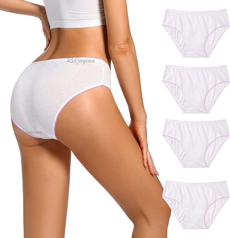 Reljoyinn Women’s 100% Cotton Disposable Underwear Mid waist Panties for Travel Hospital Stays Underpants White(10pack) - Image 1